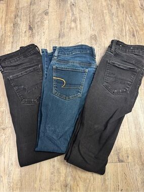 American Eagle Outfitters Skinny Jeans Trio — Black & Blue